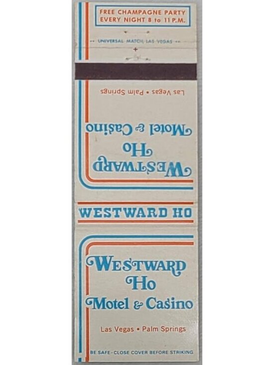 Westward Ho Motel & Casino Las Vegas NV Palm Springs FL Matchbook cover vintage - Picture 1 of 5